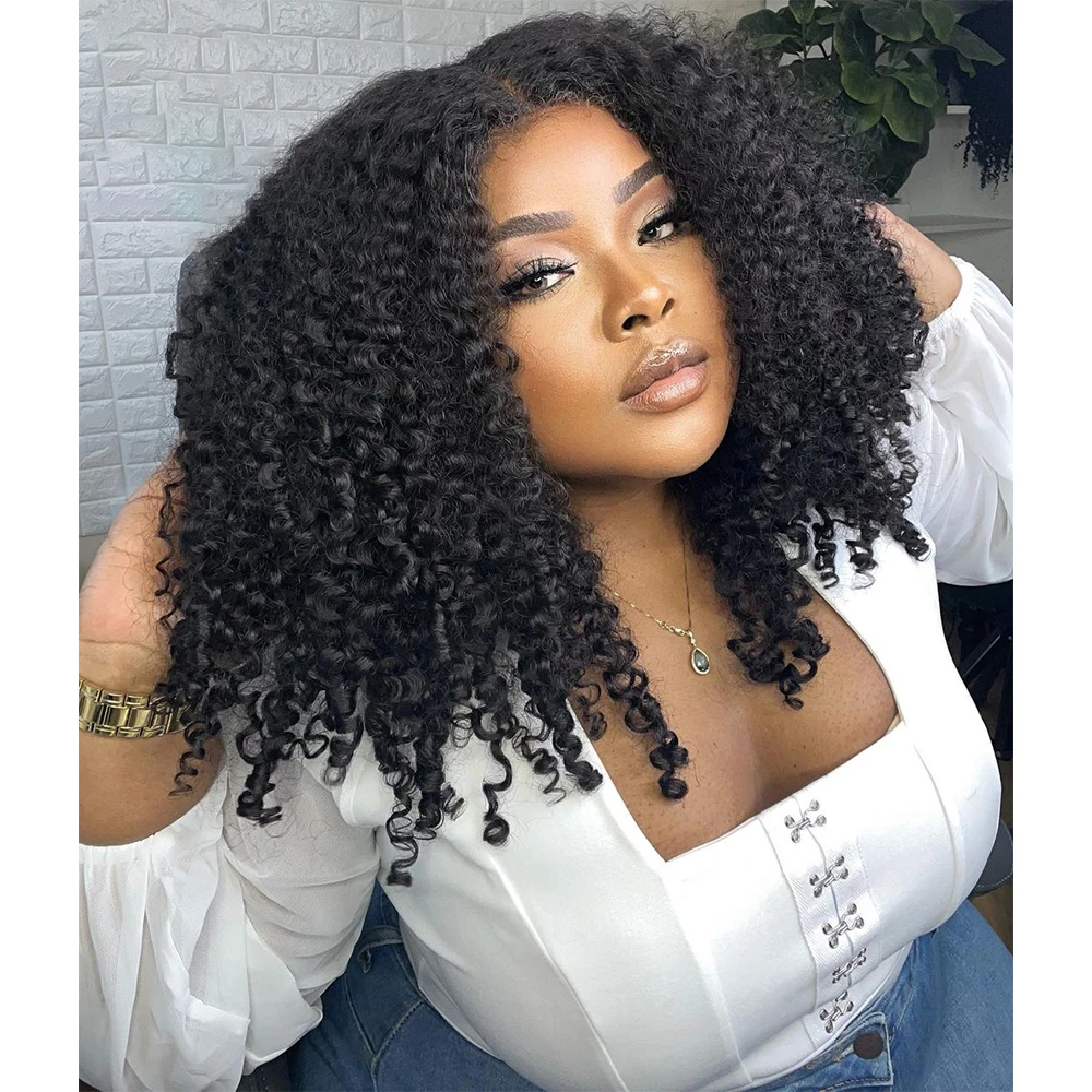 شعر مستعار ناعم طويل 26 بوصة أسود طبيعي بدون صمغ 180 كثافة غريب مجعد عميق باروكة أمامية من الدانتيل للنساء مع شعر أطفال مقطوف مسبقًا يوميًا