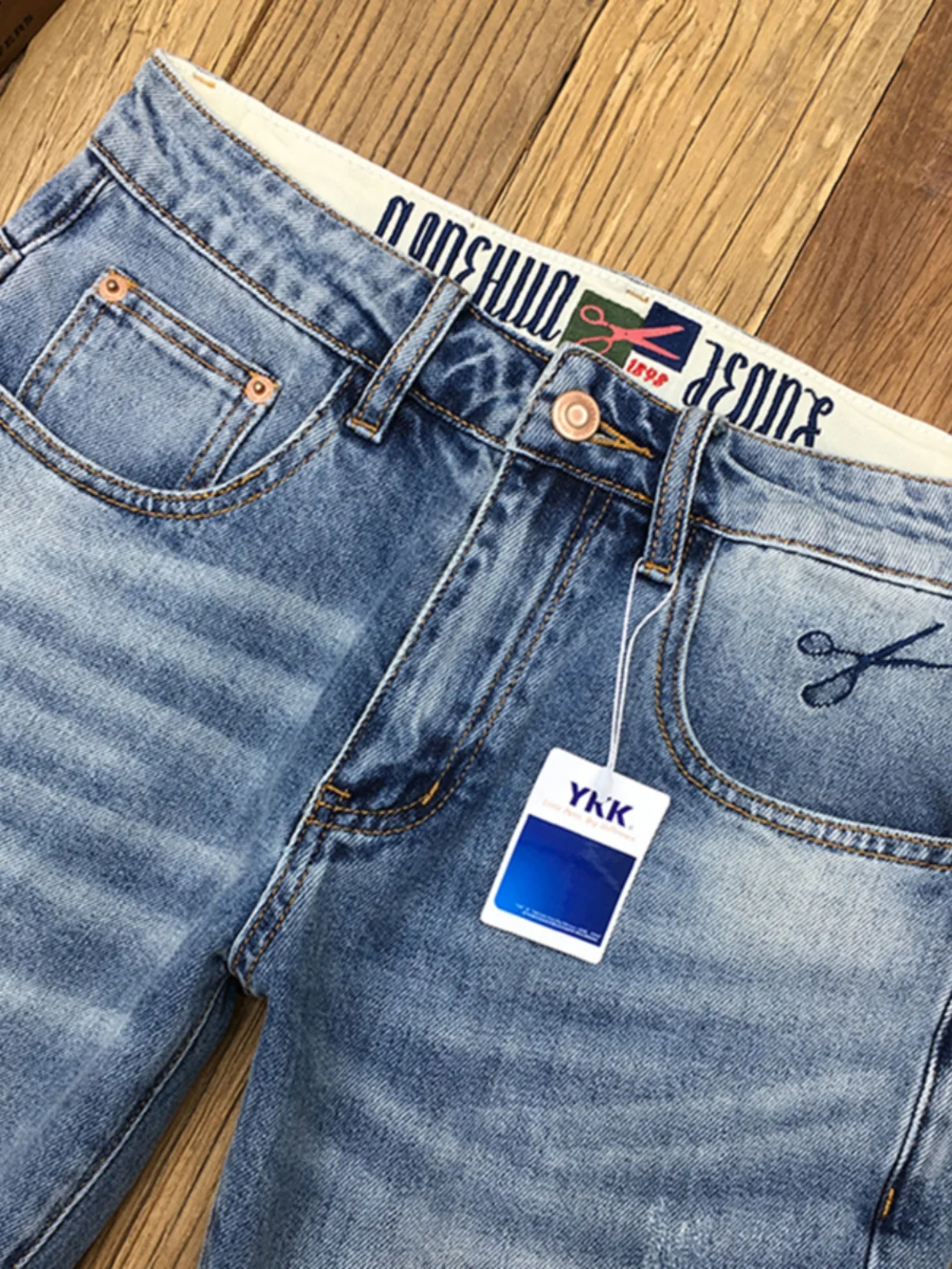 American Style Men's Short Jeans Summer Thin Casual Embroidery Five-Point Pants Straight Leg Mid-Waist Trendy Youth Fashion