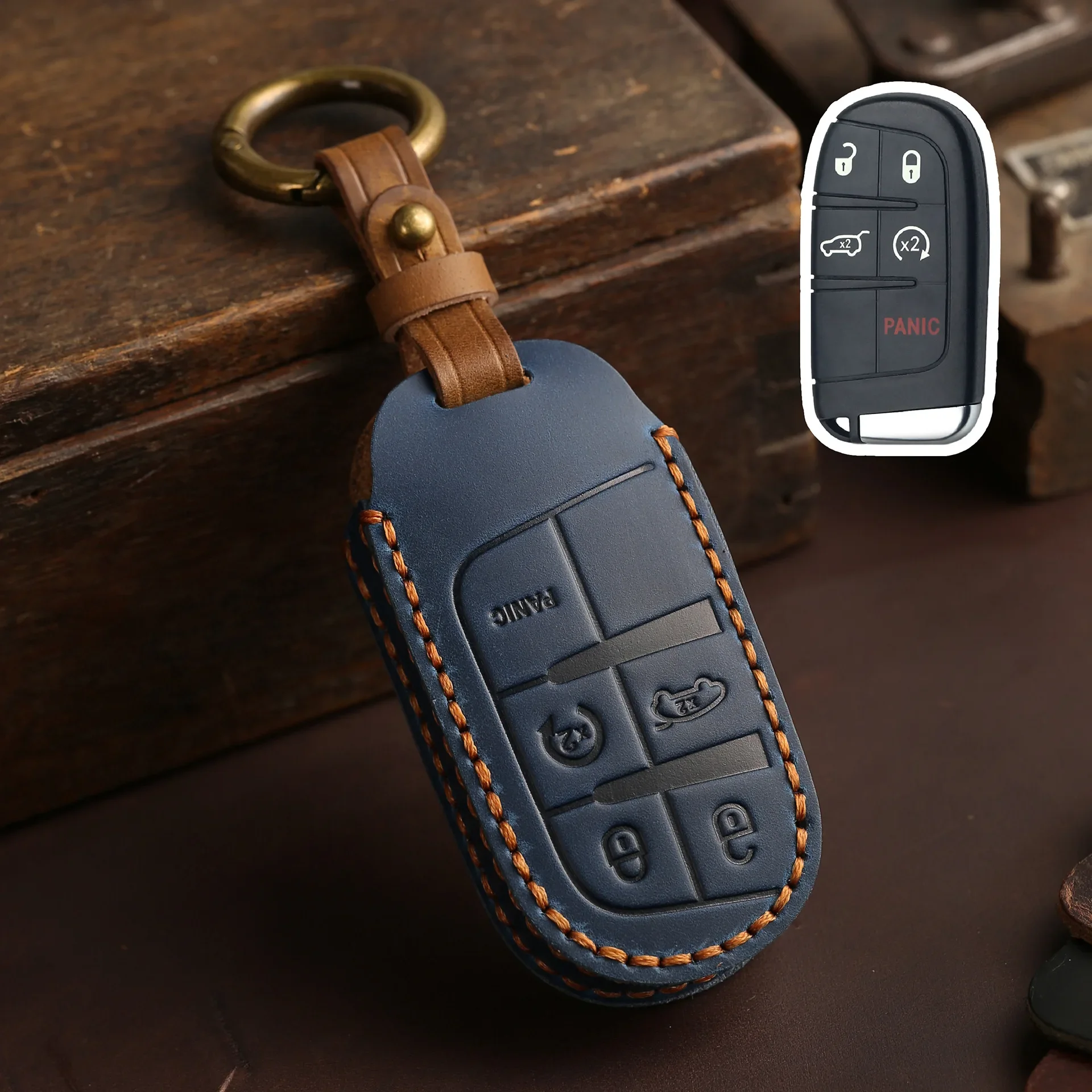 

1pc Leather Car Key Case Cover For Jeep Grand Cherokee Renegade Chrysler 200 300 Dodge RAM Durango Challenger Journey Dart Fiat