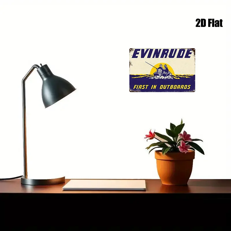 2D Flat, 1pc, Metal Sign, Retro Evinrude Outboard Motor Advertising Tin Plate Decorative Sign, Retro Hanging Painting Suitable f