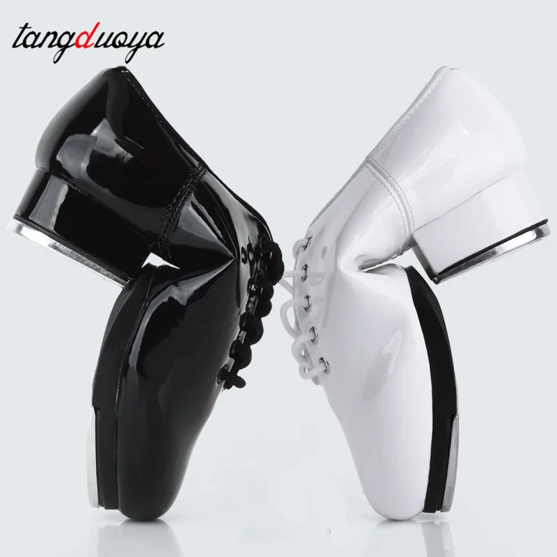 Sapatos de dança de torneira de couro adulto das mulheres dos homens sapatos de chute esportes fundo macio de couro placa de alumínio de alto impacto sapato preto