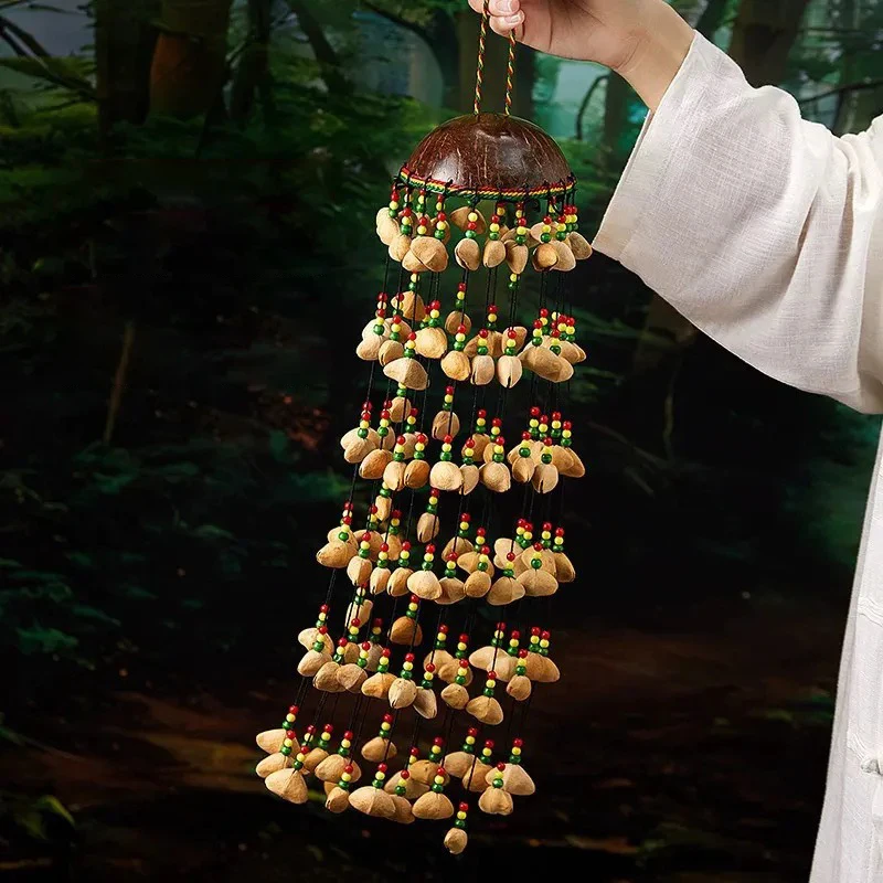 Fruit Shell Wind Chime Handmade Meditation Bells Outdoor Sound Healing Coconut Shell Oleander Wind Chimes Window Decoration