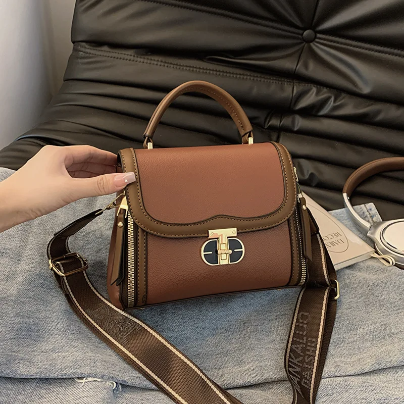 

2025 New Women's Fashion Popular Design Handbag - Retro Simple Versatile Messenger, Noble Niche Contrast-Color Shoulder Bag