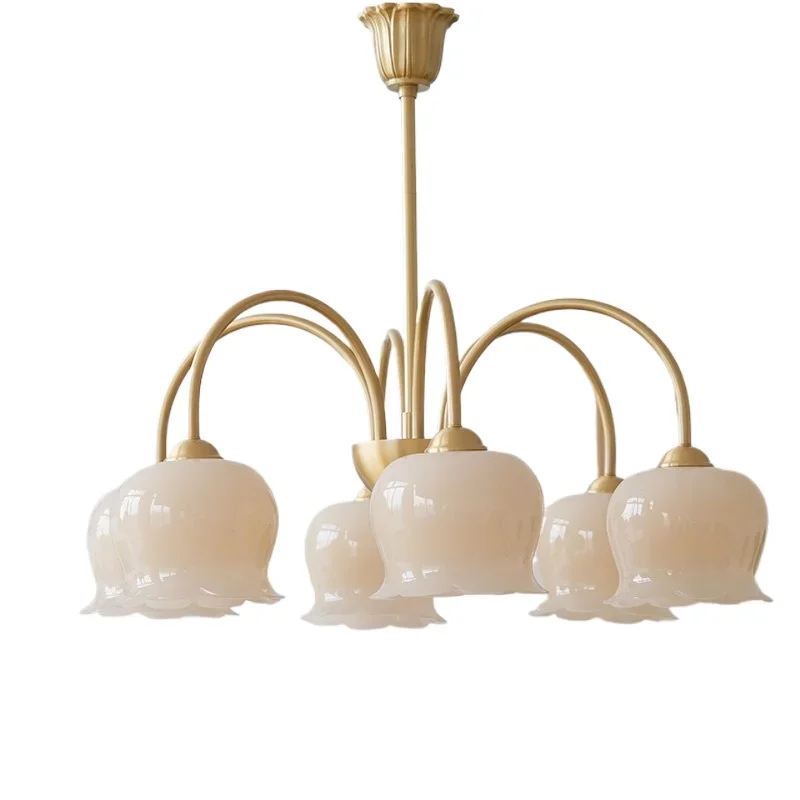 Современная французско-американская полностью медная простая кремовая люстра в виде лилии для спальни