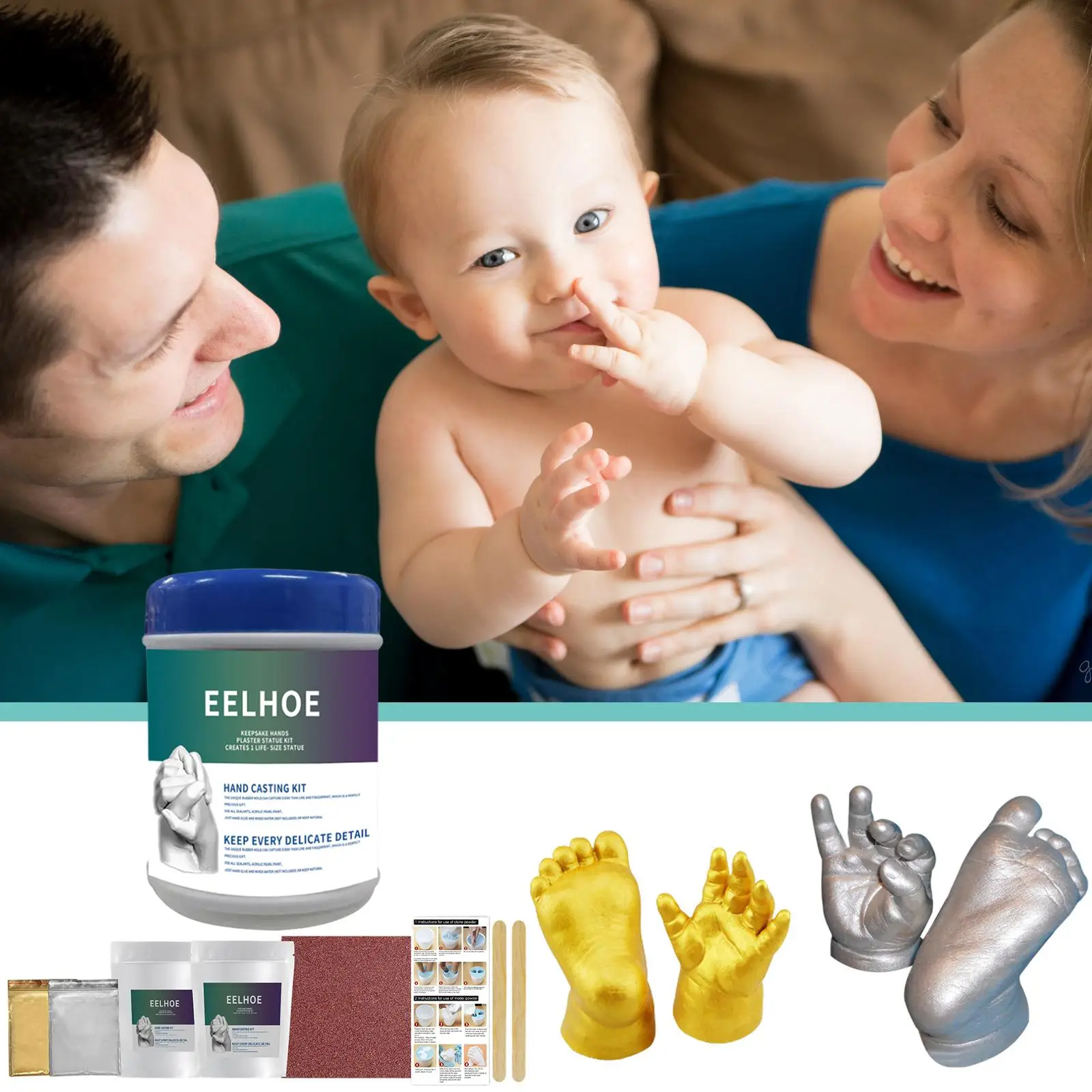 Hands Casting Kit, Infant Plaster Casting, DIY Plaster Statue ing Kit, Gestures Baby Casting Kit 3 & Foot for Day