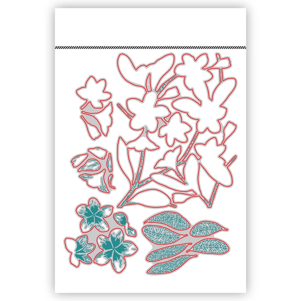 2024 New Bold Background: Plumeria Flowers Leaves Metal Cutting Dies and Scrapbooking For Greeting Card Making no Clear Stamps