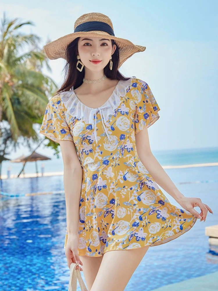 Stampa Cover-up Abbigliamento donna Abbigliamento estivo da spiaggia Vintage Scollo a V A-line Vita alta Kpop Moda Куvelaльник Ж Salahdhe Morbido ed elegante Nuovo