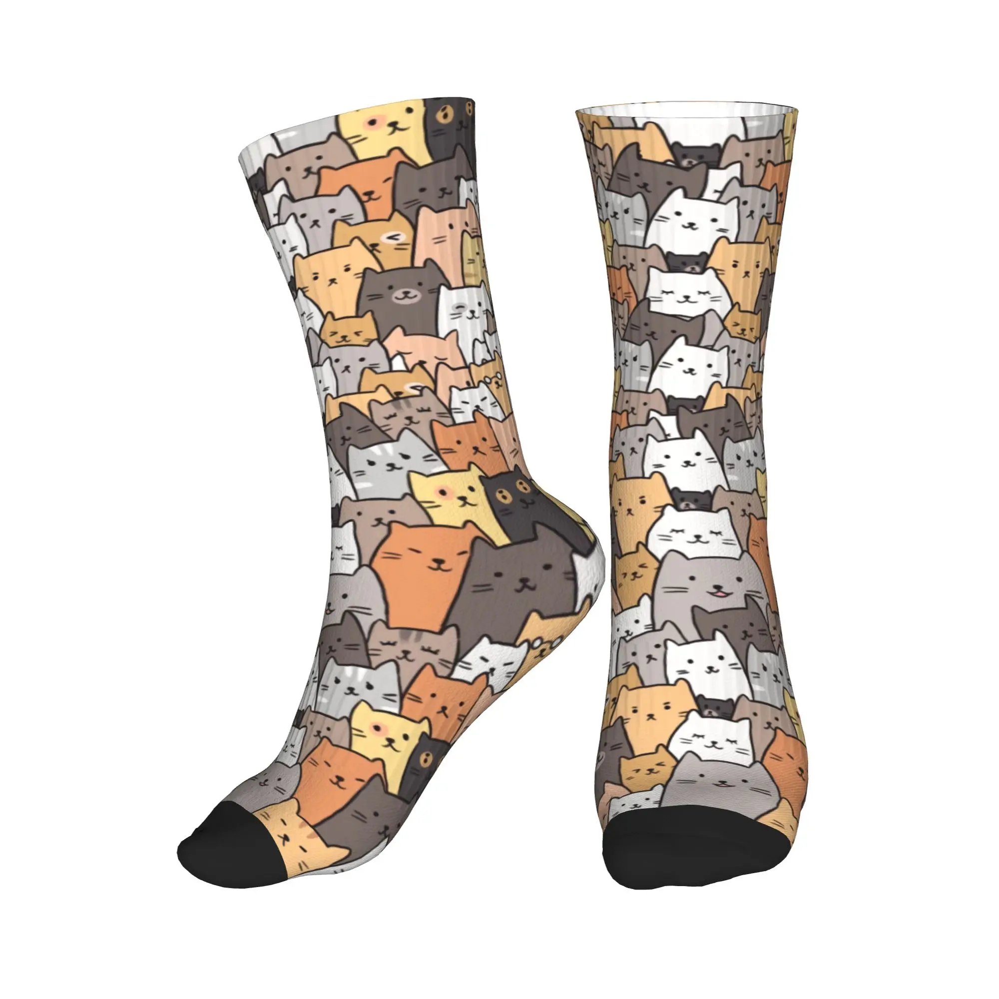

Крутые разноцветные носки с принтом мультяшных котят для женщин и мужчин, эластичные летние, осенние, зимние носки средней длины
