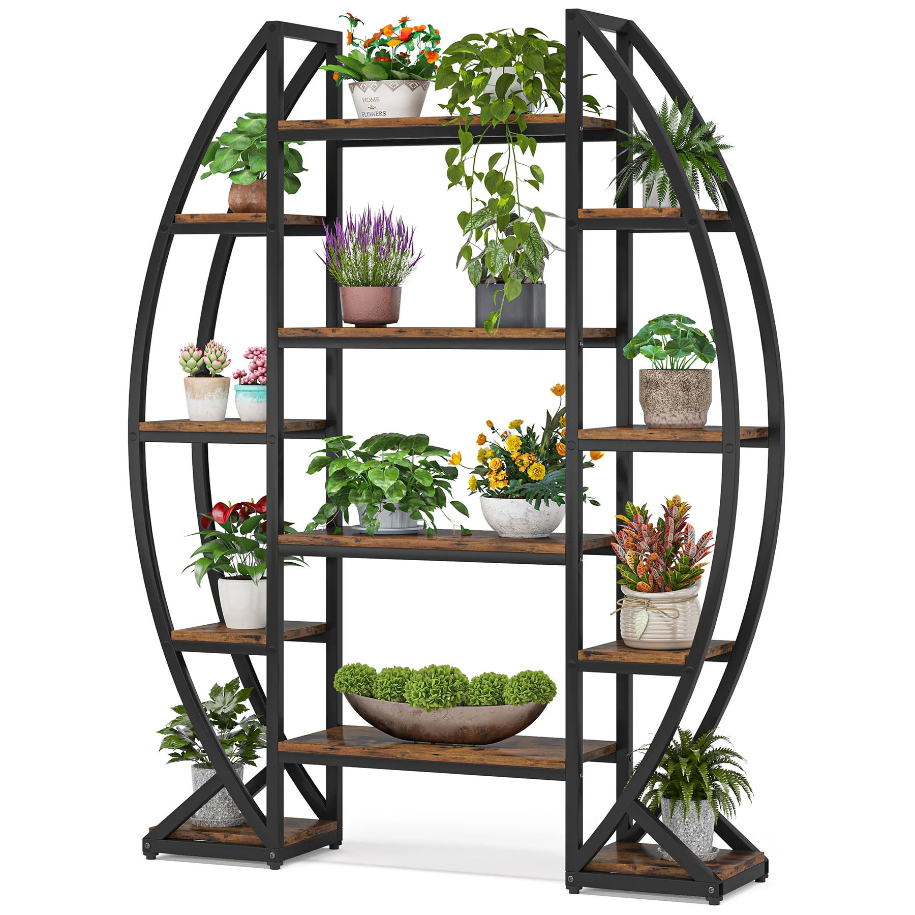

High Quality Oval Triple Wide 5 Tiers Industrial Decor Display Shelves Plant Stand Ladder for Living Room Etagere Bookcasespromo