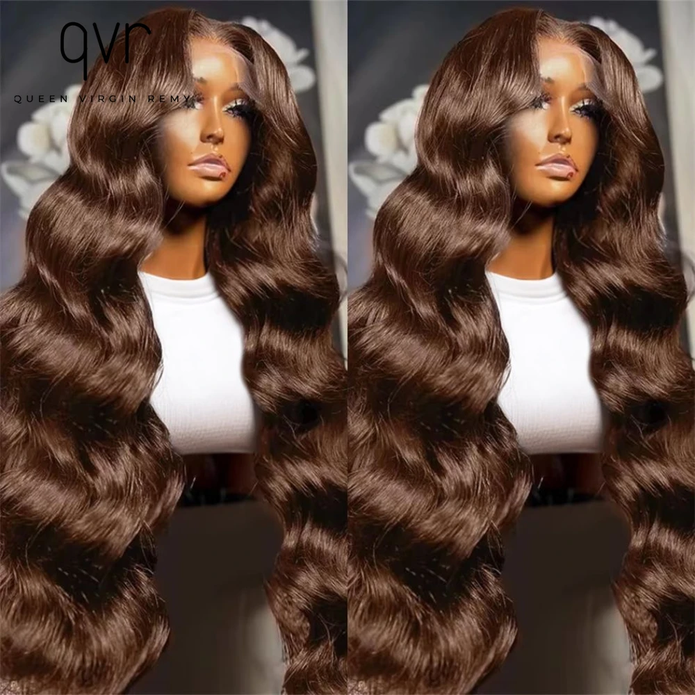 

26-32Inch Chocolate Brown Body Wave Lace Front Wig - #4 Middle Part HD Lace Human Hair - Pre Plucked Natural Black Women Wig