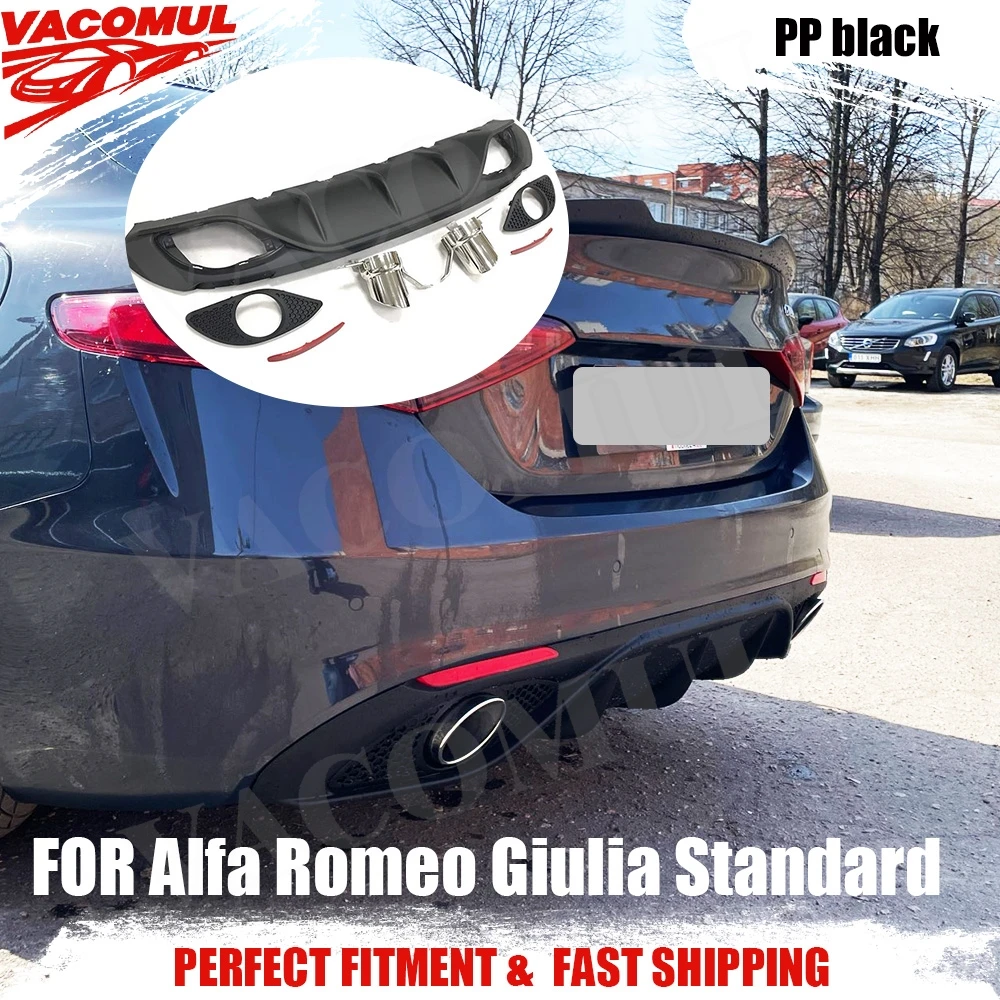 

Матовый черный задний диффузор-спойлер VACOMUL PP с насадкой на выхлопную трубу для Alfa Romeo Giulia Standard 2016-2019, для модернизации спортивного бампера