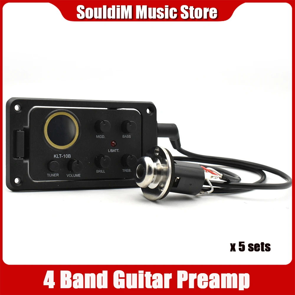 

5 шт., 4 ленты, звукосниматель для акустической гитары KLT-10B, маленький размер с жестким мостом, пьезо-фолк-гитара, эквалайзер, черный, оптовая продажа