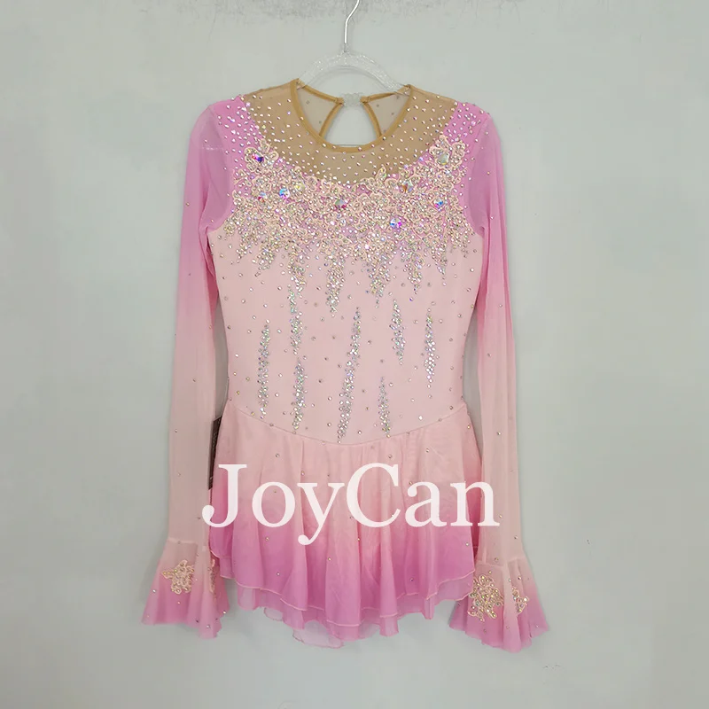 JoyCan-Ice Figure Skating Vestido para Meninas, Spandex, Elástico, Rosa, Competição, Dance Wear, Personalizado