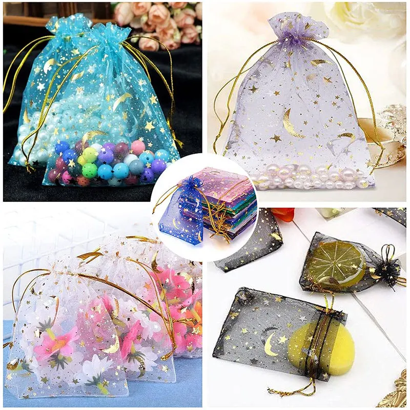 5/10/20pcs Moon Star Organza Jewelry Candy Bags with Drawstring For Wedding Party Event Jewelry Packing DIY Gifts Pouches view 6