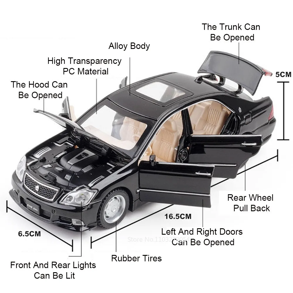1/32 korona zabawki Model samochodu odlewane ze stopu pojazdów gumowe opony 6 drzwi otwarte światło dźwiękowe zabawka dekoracyjna cofania do prezenty dla dzieci