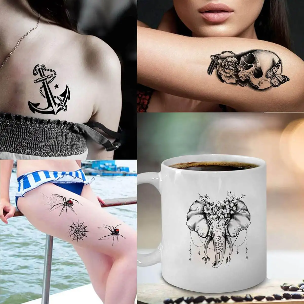 48 Sheets Small Temporary Tattoos For Women Men Neck Arm Tiny Tattoo Sticker Fake Cross Snake Tiger Lion Ghost Tatoos 3D Anchor