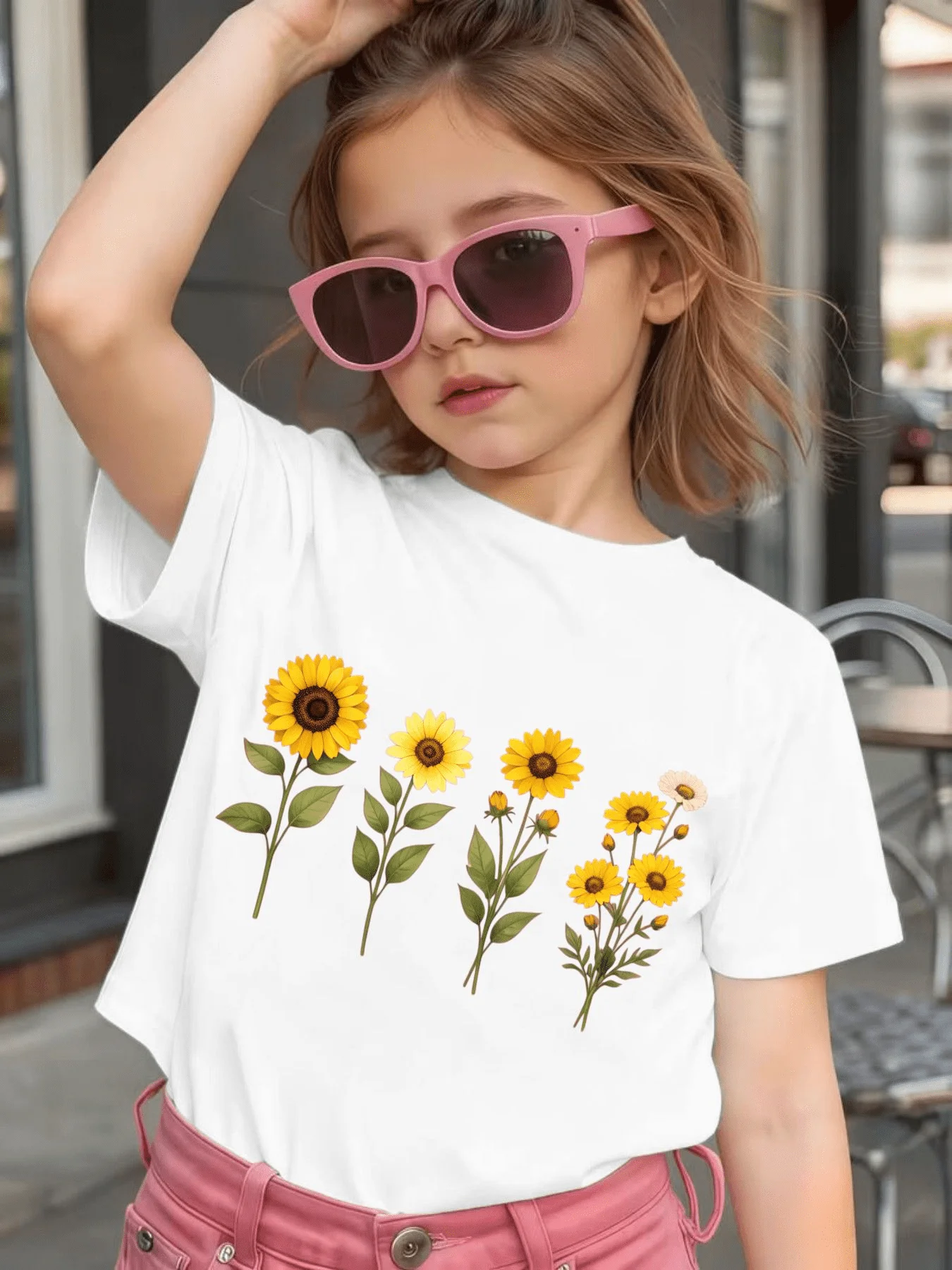 Sunflower Plant Kids T Shirt Nature Floral Pattern Tops Boys Girls Parent Child Matching Cotton Summer Children Daily Wear