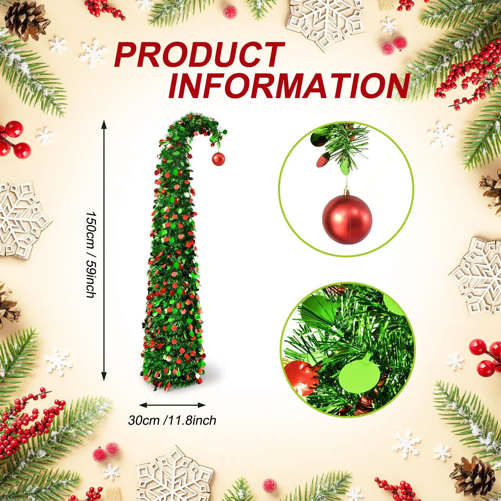 

Масштабируемая рождественская елка с зелеными листьями длиной 1,5 метра, складная шерстяная полоска, елка, спиральная елка, рождественское украшение, орнамент