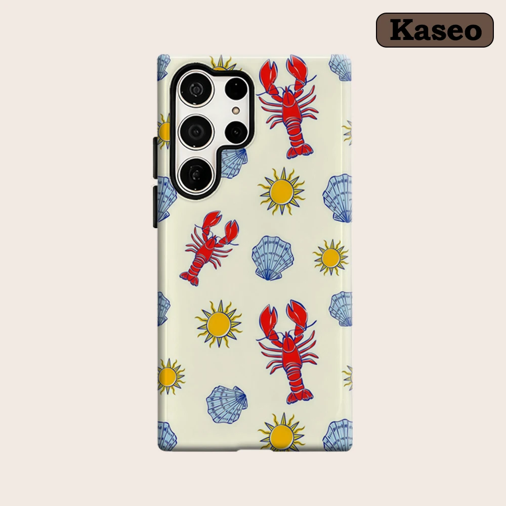 Kaseo Phone Case for Samsung Galaxy S26 S25 Ultra S24 S23 Ultra Plus Shockproof Double Layer Lobster Shell Summer Coastal Cover