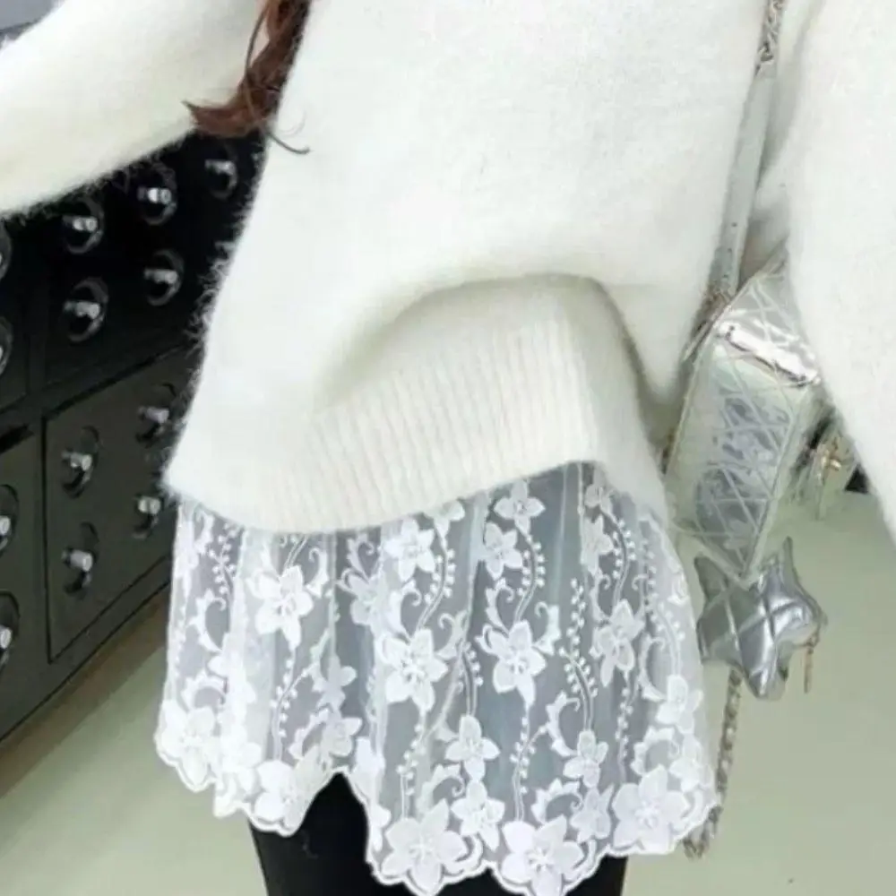 

Women Hollow Lace Apron Net Tulle Skirt For A Layered Sassy White Jacquard Skirt Sweet Streetwear Layering Mini Skirt Accessory