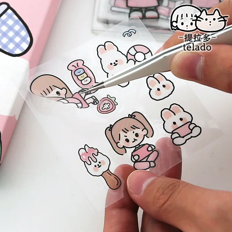 Kawaii Stickers Girl Pink Cartoon Pattern PET  Photo Album DIY Diary Sticker Scrapbook Decoration Stationery Stickers