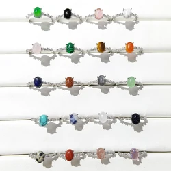 100% natural gemstone tiger eye clear quartz adjustable copper-plated silver rings for women jewelry gifts