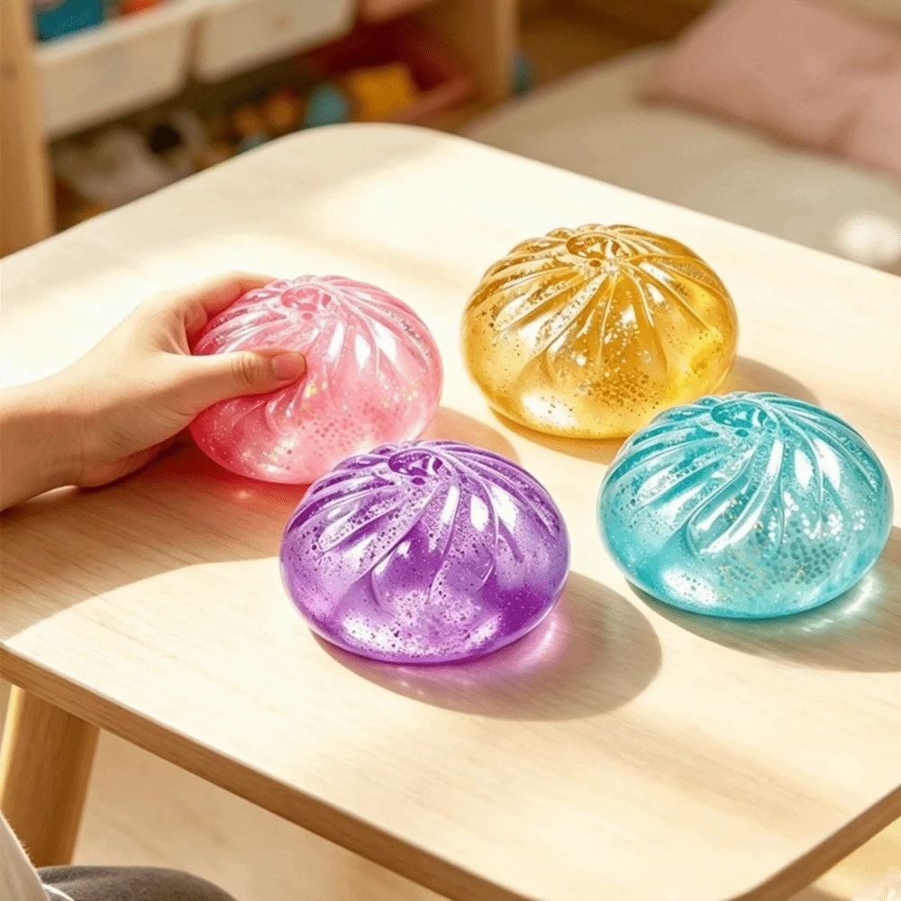 Bun Dumpling Squishy Colored Glitter Soft Rebound Dumpling Fidget Transparent Realistic Food Squeezable Ball Party Favors