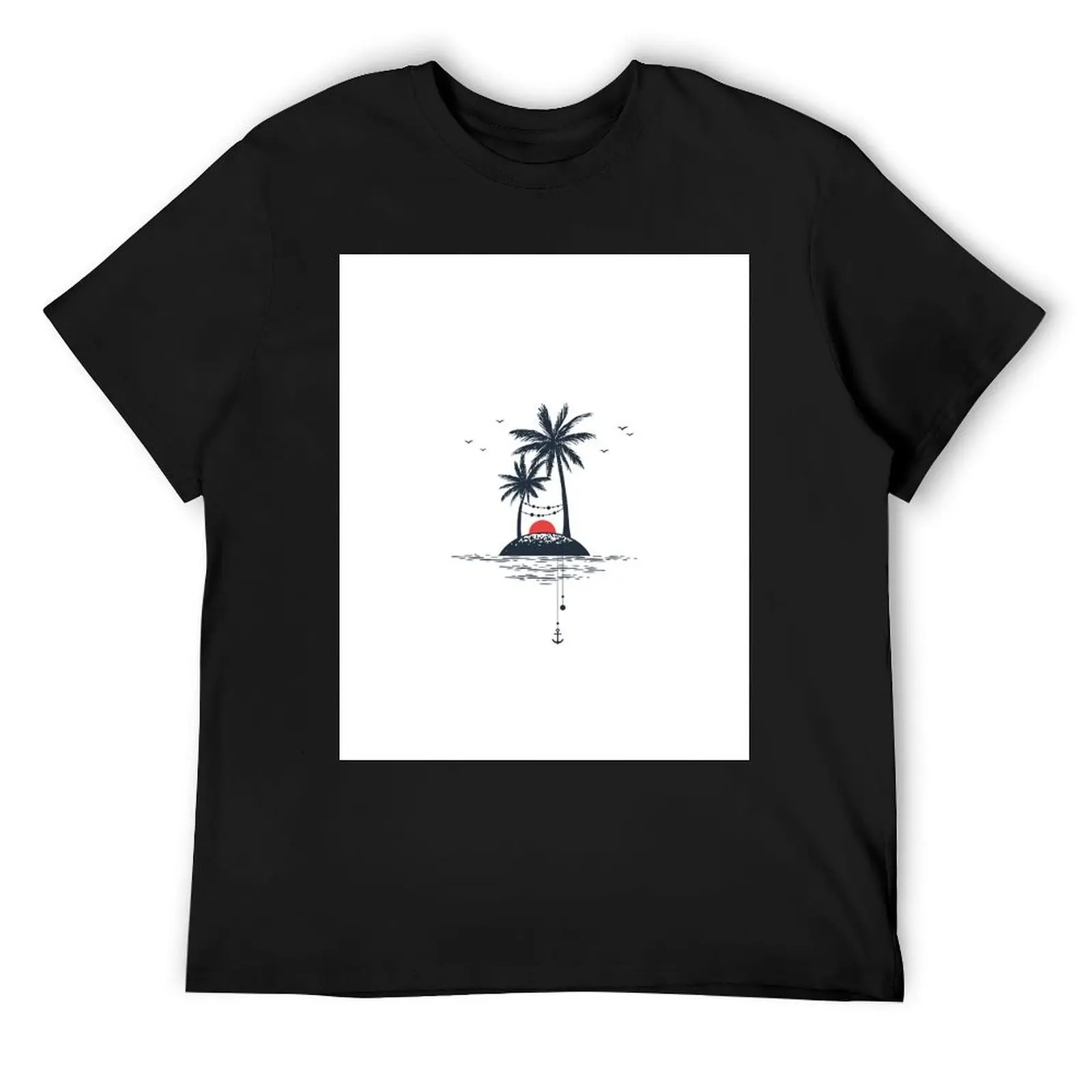 

Beach. Palms. Sunset and Anchor. Geometric Style T-Shirt tops baggy shirts mens graphic t-shirts