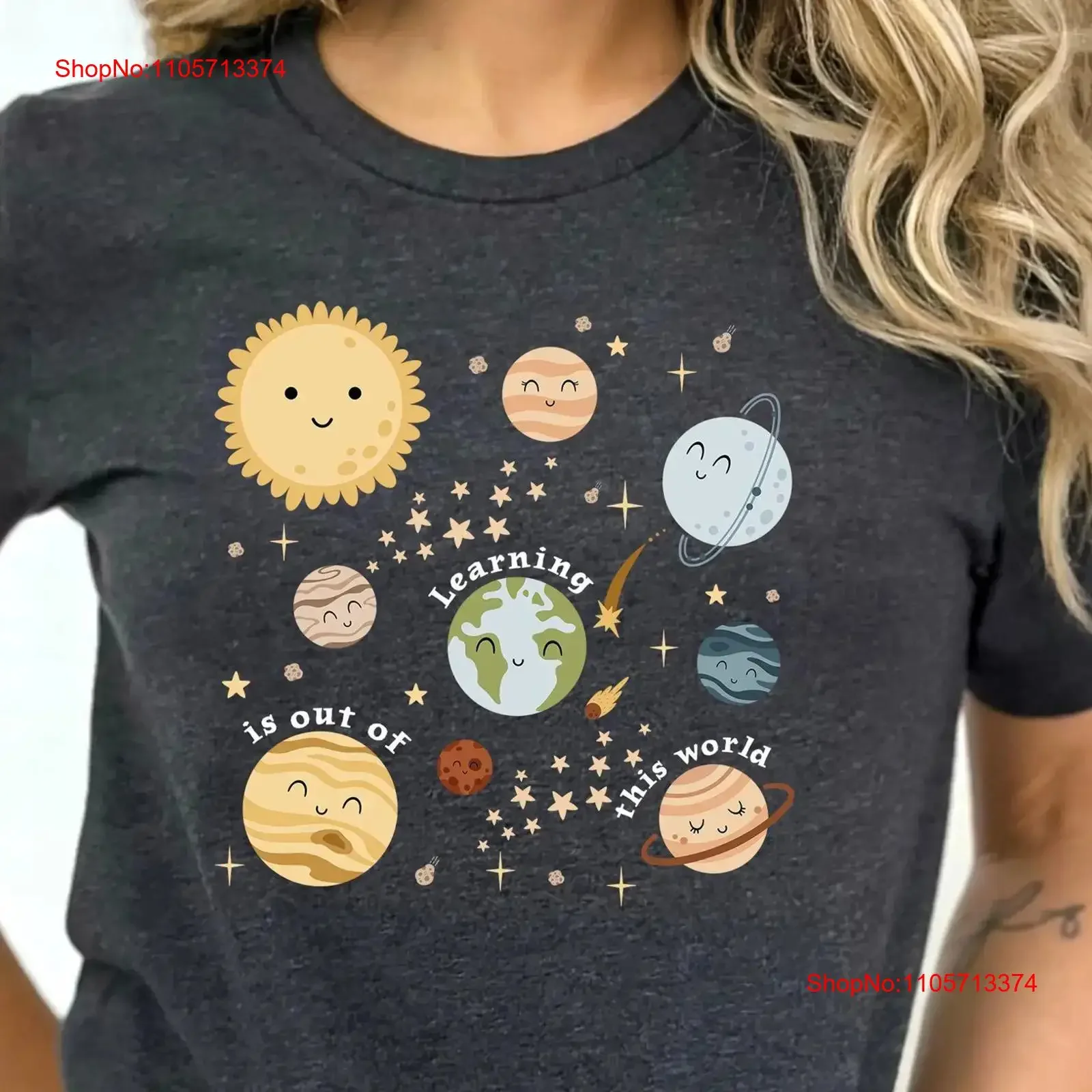 Solar System Teacher T Shirt Learning Is Out Of This World Cute Outer Space Science School Back To vintage Washed Slightly