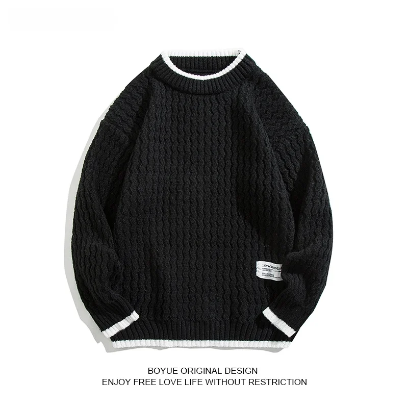 

Boyue Men's Casual Knitted Sweater Color Blo High Street Trend Warm Winter Long Sve round Ne Youth Faion Sle