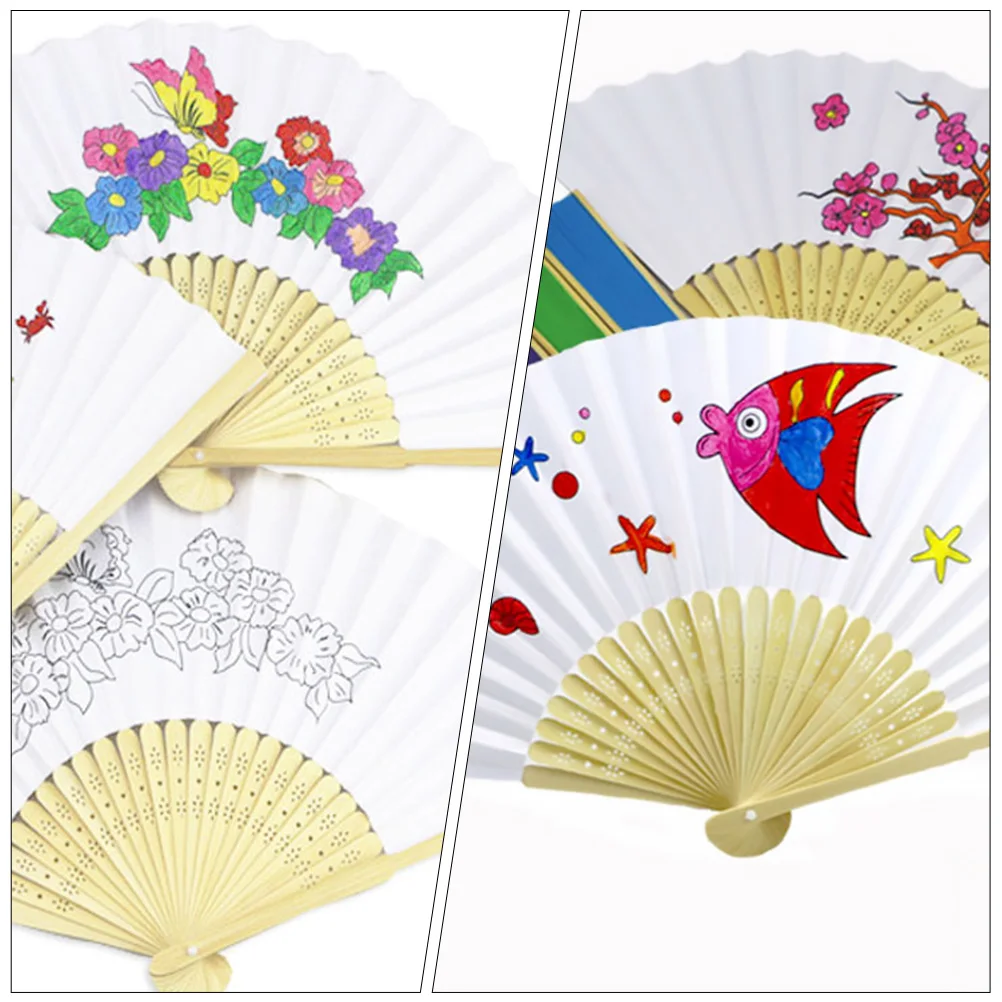 10 قطع من مراوح الورق الفارغة القابلة للطي ذاتية الصنع، مراوح يدوية للأطفال لرسم الكتابة على الجدران، مروحة يدوية إبداعية، نشاط حرفي #1