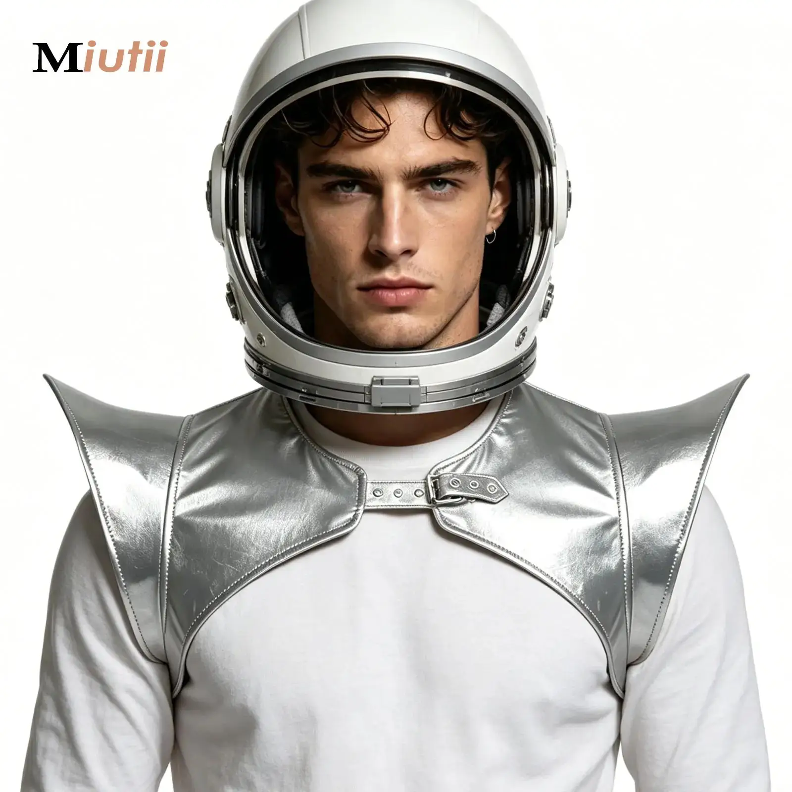 

Women Men Metallic Shiny Shoulder Armor Alien Robot Astronaut Shrug Crop Top Steampunk Gothic Halloween Party Accessories