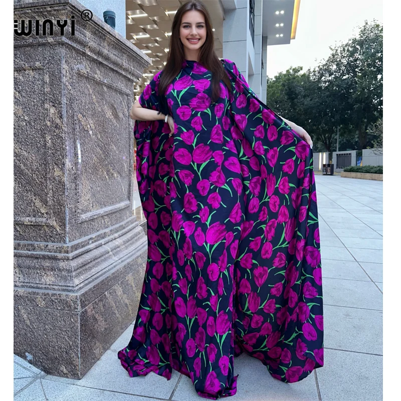 

WINYI new summer cardigan beach Long dress two-piece suit for women Bohemian Print maxi Dress Women Floor Length vacation kimono