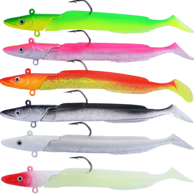 Appât de poisson souple de crochet de tête de plomb de pêche en mer longue distance, appât de leurre, appât souple de poisson de plomb, leurre de lumière nocturne, poisson mou de queue en T