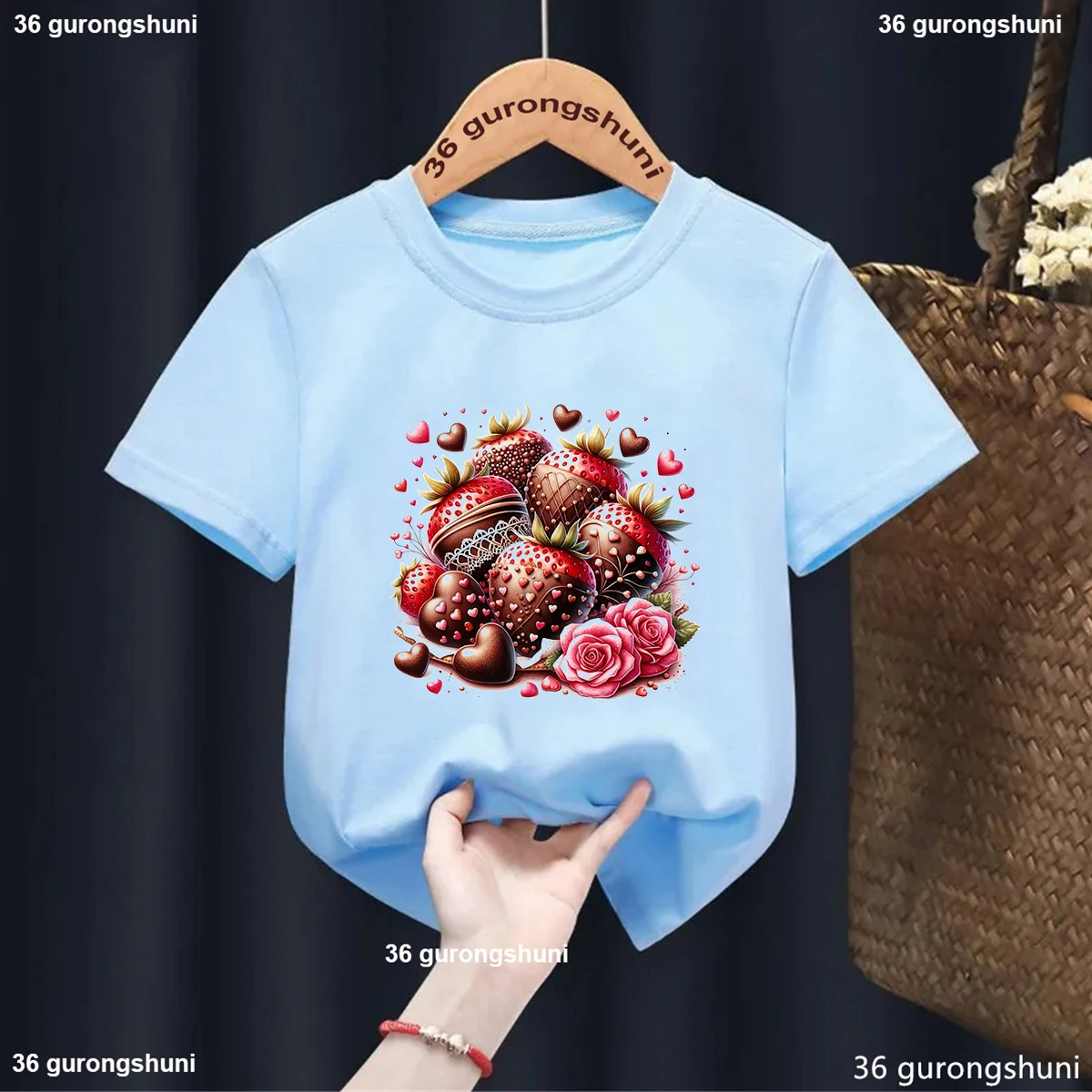 

Toddler T-Shirt Strawberry Cake Print Kids Tshirt Baby Girl Cute Clothes Children Summer Short Sleeve Blue Tshirts Kid Present