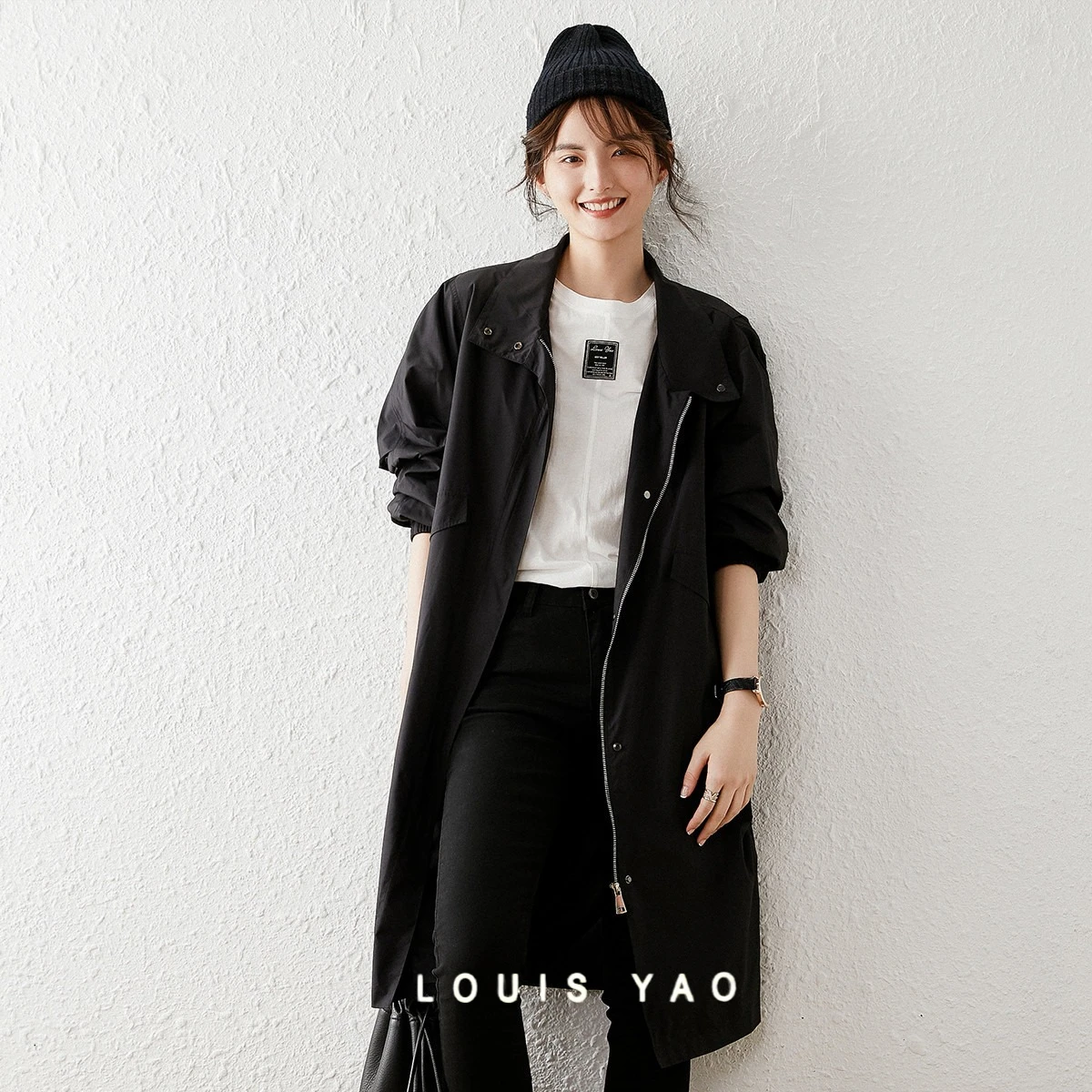 

LOUIS YAO Tied Stand Up Collar Women's Trench 2025 Autumn Loose Windbreaker Solid Color Stylish Cool Mid-Length Harajuku Coat