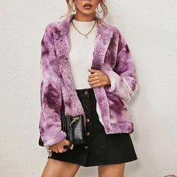 Tie Dye Hoodie Jacke Vintage Frauen drucken Plüsch jacke koreanischen Mantel 2024 Langarm Kapuze Single-Breast übergroße Streetwear