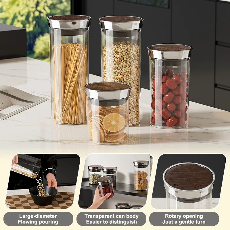 UFORU Clear Airtight Food Storage Container, Large Mouth Cereal Jar, Food Grade Multi Size Organizer view 5