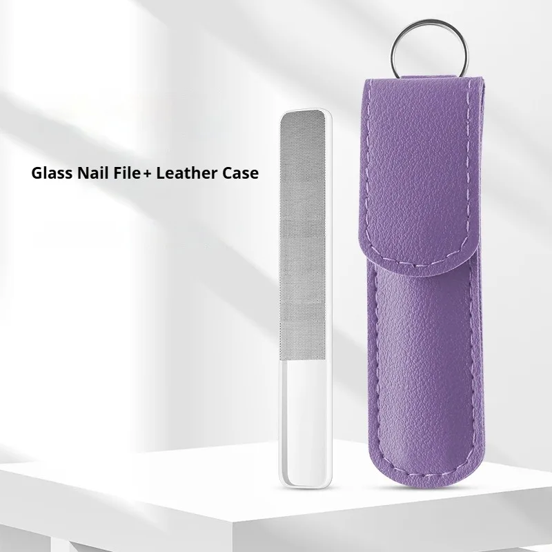 Professionele nano-glas nagelvijl transparant schuren polijsten slijpen nagelkunst manicure met lederen etui