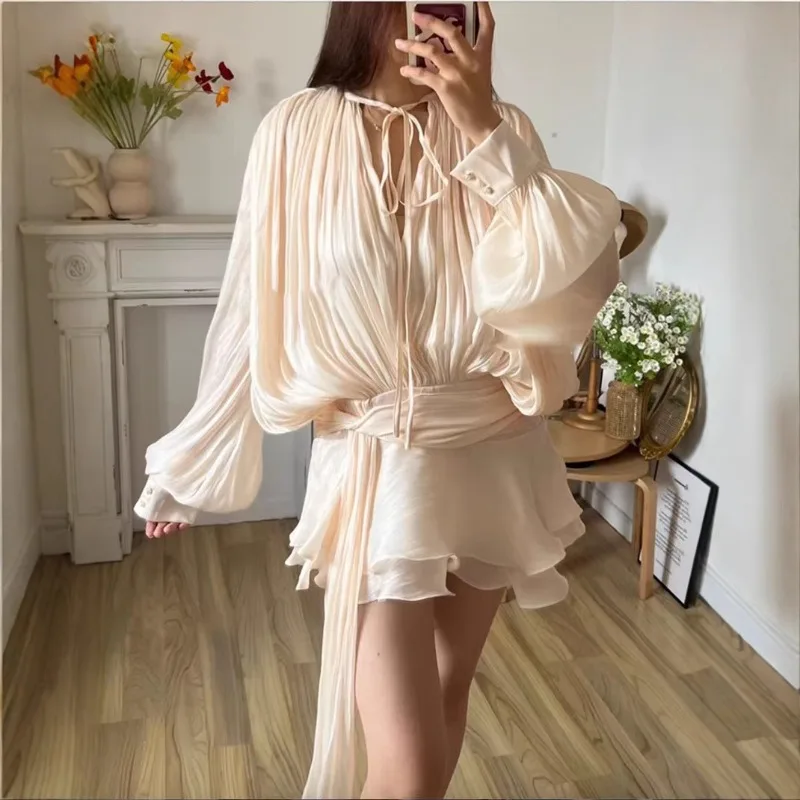 

Dresses Skirts Shorts Two-piece Sets Spring/Autumn Women's Puff Sleeves Ruffles Pleats New Comfortable Casual Niche Fashionable