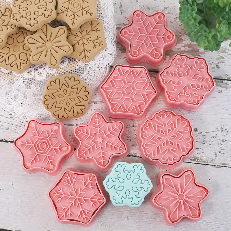 8 unids/set cortador de galletas de Navidad sello de masa de Papá Noel molde de galletas prensable de plástico confitería hornear pastelería Bakeware