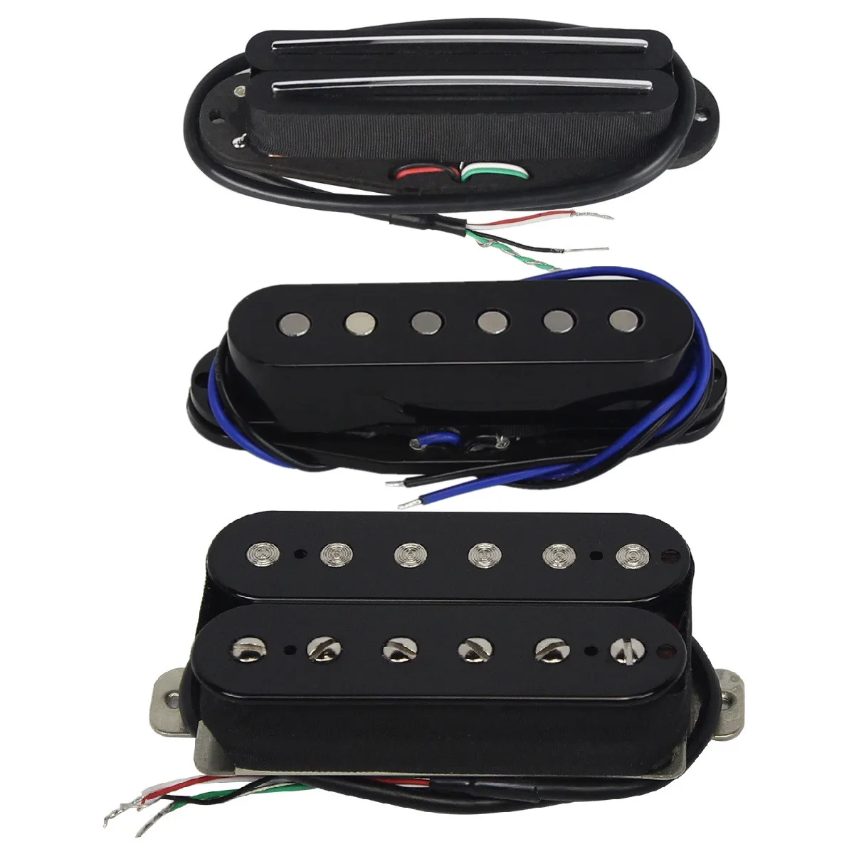 FLEOR 3PCS Alnico 5 SSH Electric Guitar Pickup Set Hot Dual Rails & Single Coil & Humbucker Pickups Black