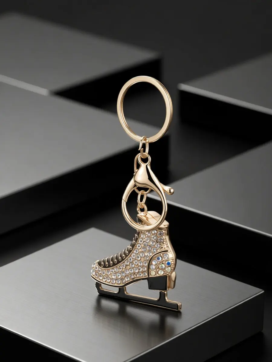2Pcs Skate Keychain Rhinestone Accented Metal Key Pendant for Keys Laptop Bag Backpack Desk Home Decoration