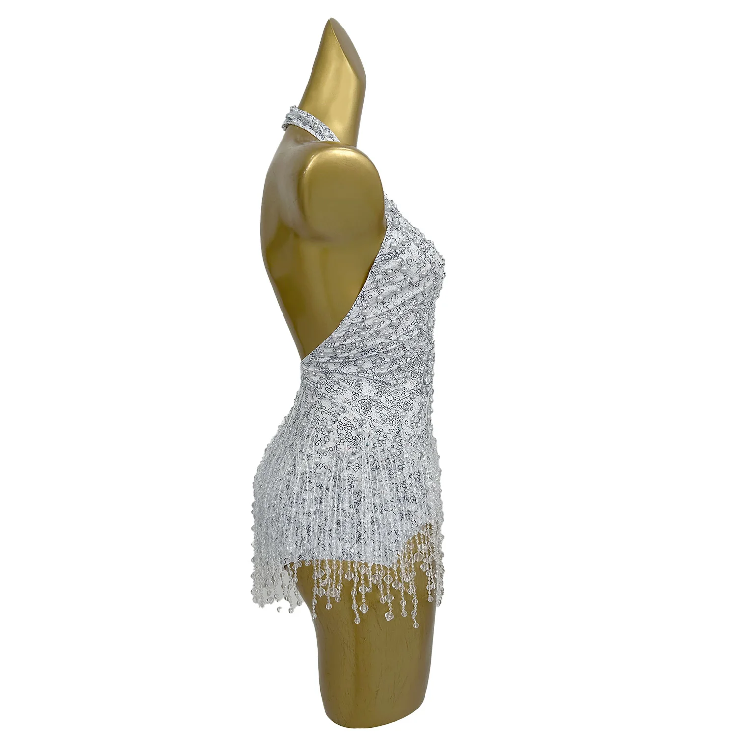 Sexy Spandex Crystals White Bodysuit Birthday Celebrate Party Evening Bar Stage Performance Outfit Deep V Neck Bodysuit Bingzhui