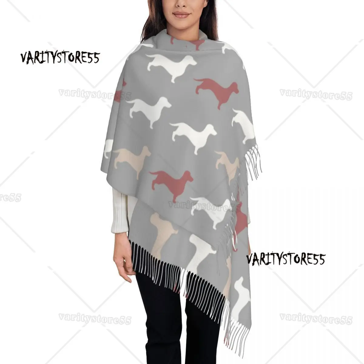 

Dachshund Dogs Animal Cartoon Shawl Wraps Women Winter Warm Long Soft Scarf Wiener Dog Pashminas Tassel Scarves