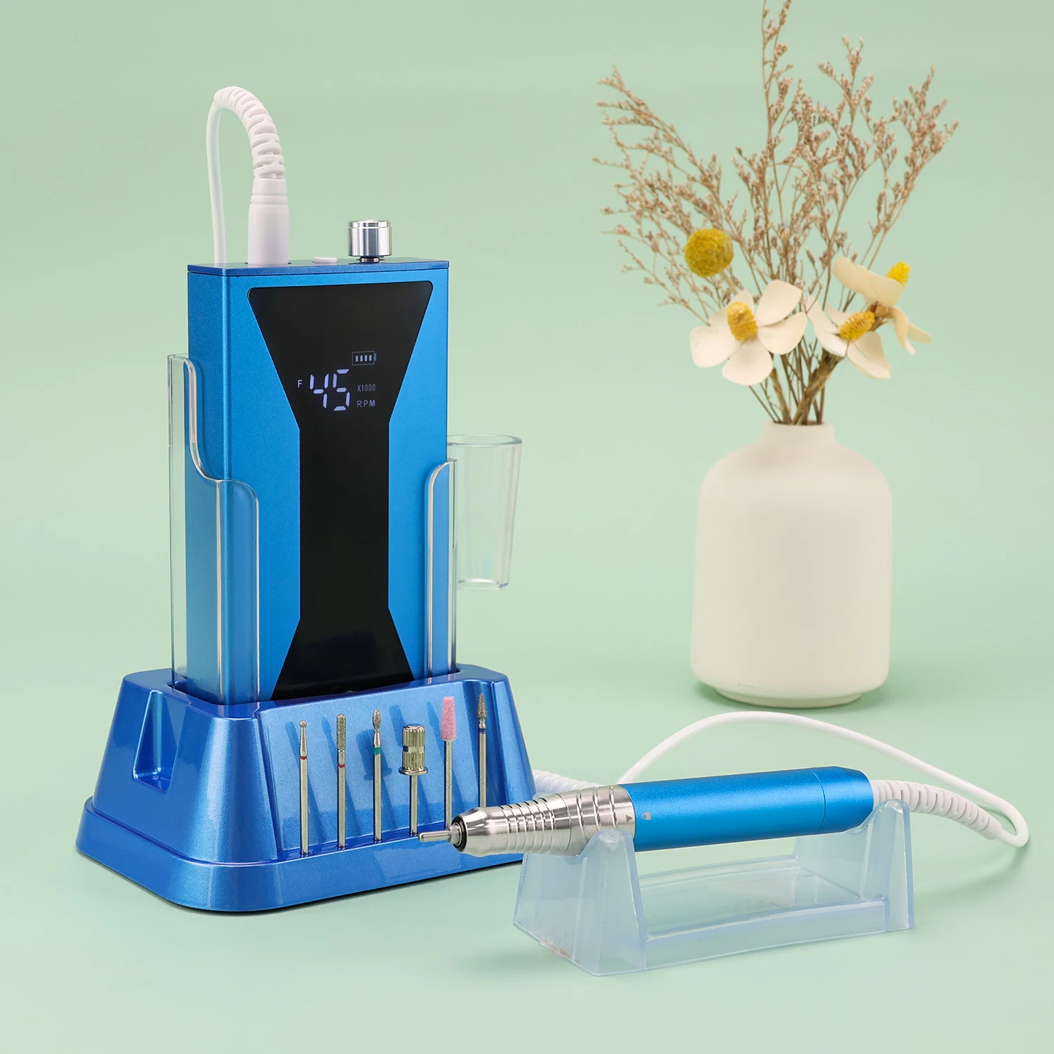 เครื่องเจียรเล็บแบบพกพา 85w ไร้แปรงถ่าน ความเร็ว 45000 รอบต่อนาที พร้อมชุดดอกเจียร สำหรับทำเล็บ 45K ไร้สาย