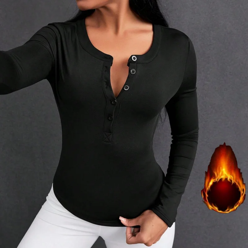 Sexy Knitted V Neck Shirt Ladies Slim Long Sleeve Button Solid Basic Shirt Women Skinny Tee Tops Plus Size