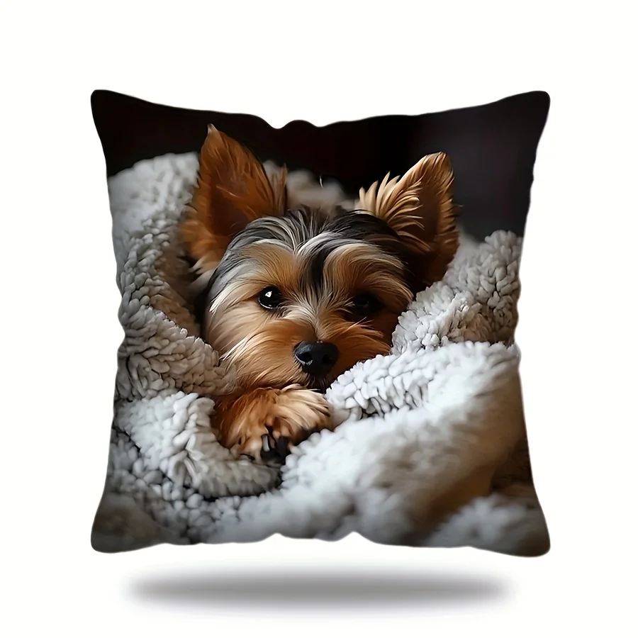 Yorkshire Terrier Printed Polyester Pillowcase Square Pillow Cover Decorative Cushion Case Home Decor Antique-Style