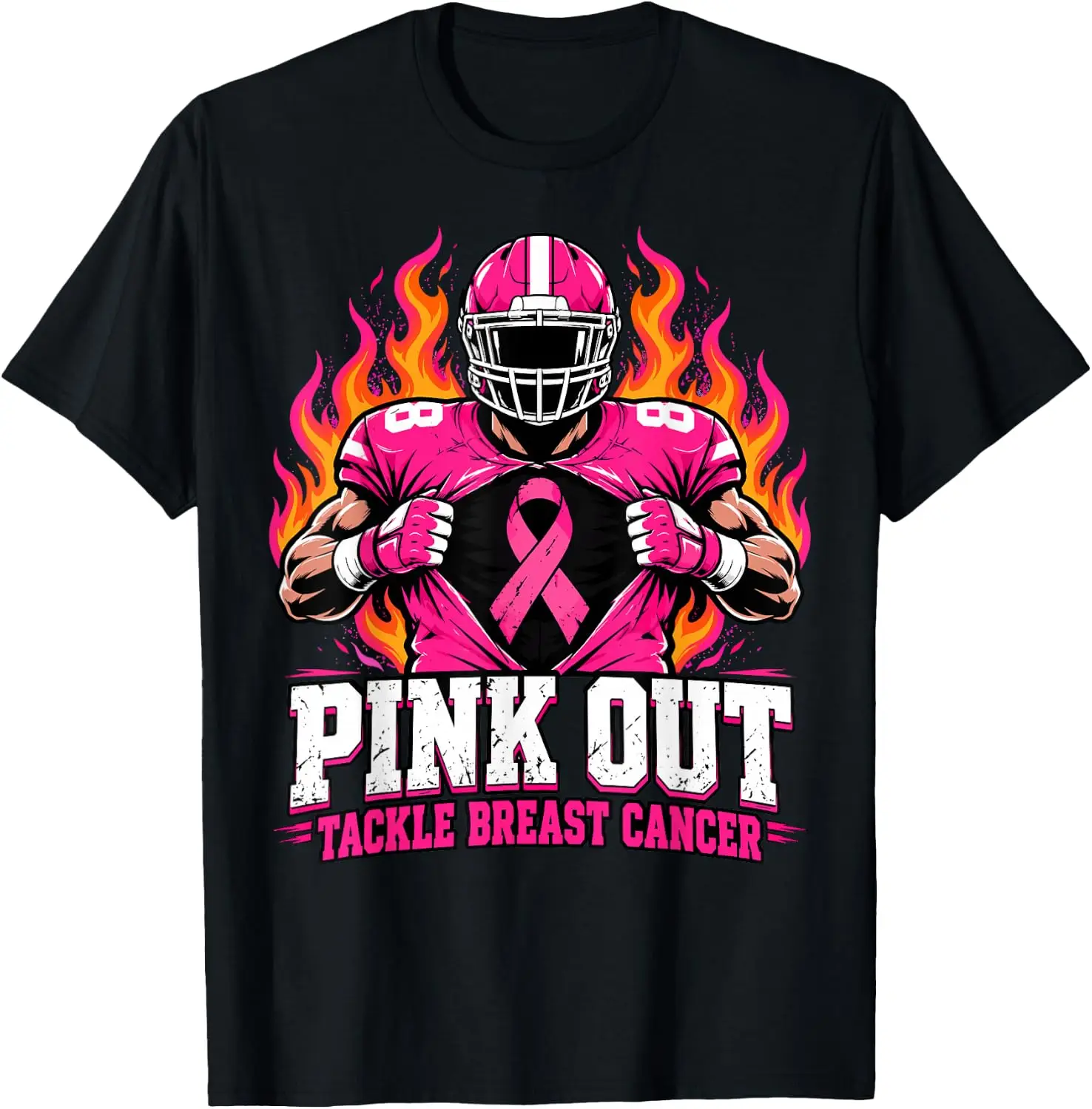 Pink Out Tackle Breast Cancer Football For Men Boys Kids T-Shirt Breathable, Stylish Pure Cotton Short-Sleeve Top—Suitable For All-Season Styling.