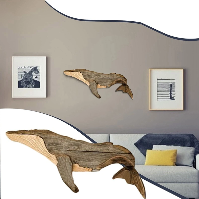 

Wooden Whale Decor Hanging Wood Whale Decorations For Wall, Rustic Nautical Whale Decor Beach Theme Home Decoration Durable